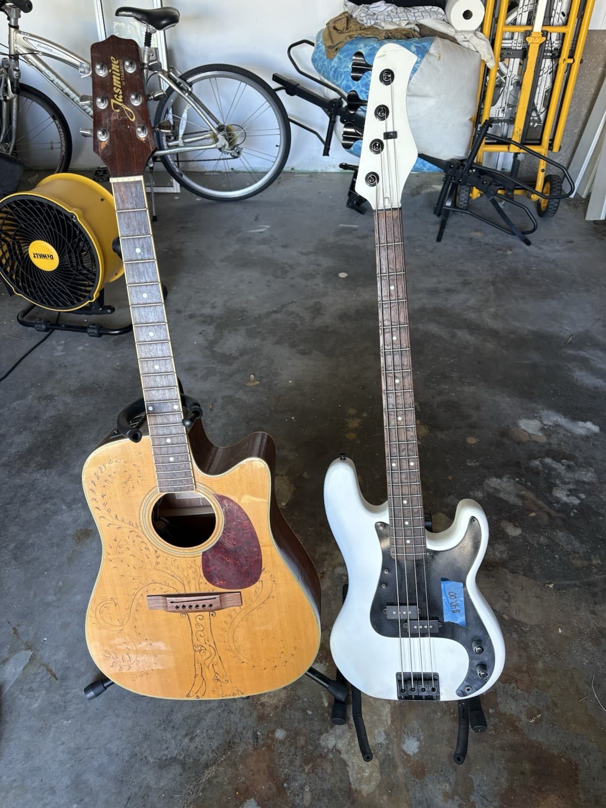 Electric Bass Guitar And Old Guitar Body