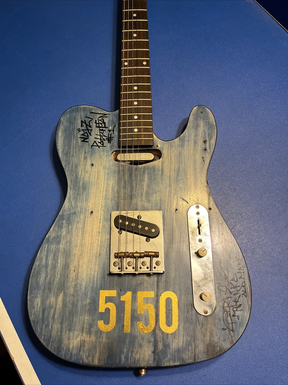 Telecaster Electric Guitar Used And Custom Painted Has Signatures From Artists