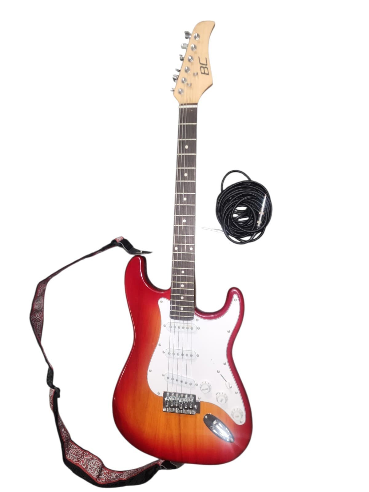 BC Electric Guitar Sunburst Strat Style 6 String Strap & Cable Beginner Starter