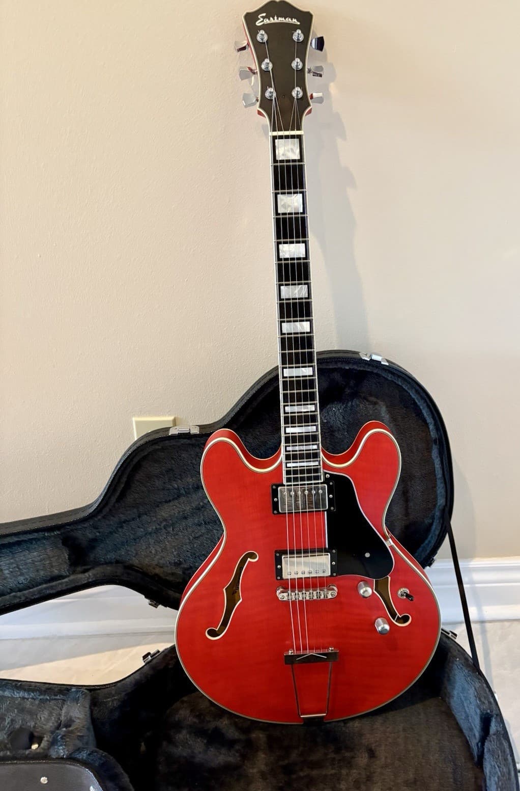 Eastman T486-RB Semi-Hollow Red 6-String Electric Guitar w/ Hard Case, COA