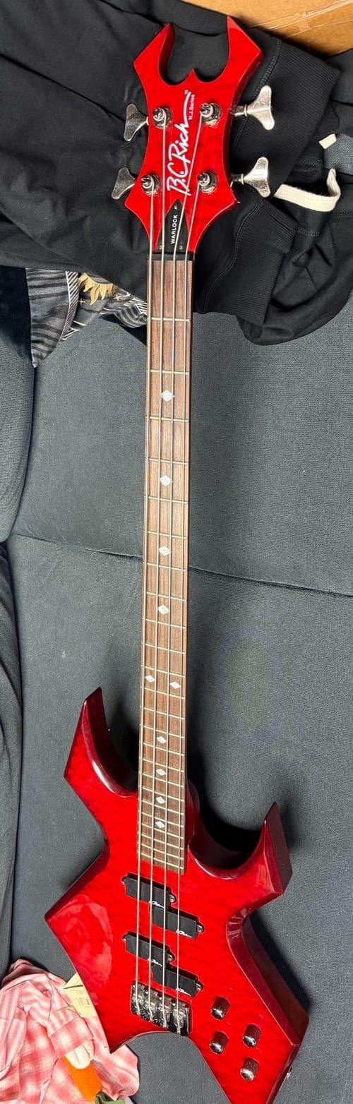 B.C. Rich Warlock NJ Series 4-String Electric Bass Guitar Red With Case