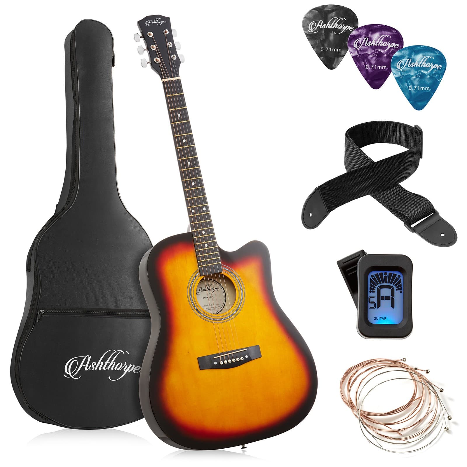 OPEN BOX - 41" Beginner Cutaway Acoustic Guitar Package w/ Gig Bag - Sunburst