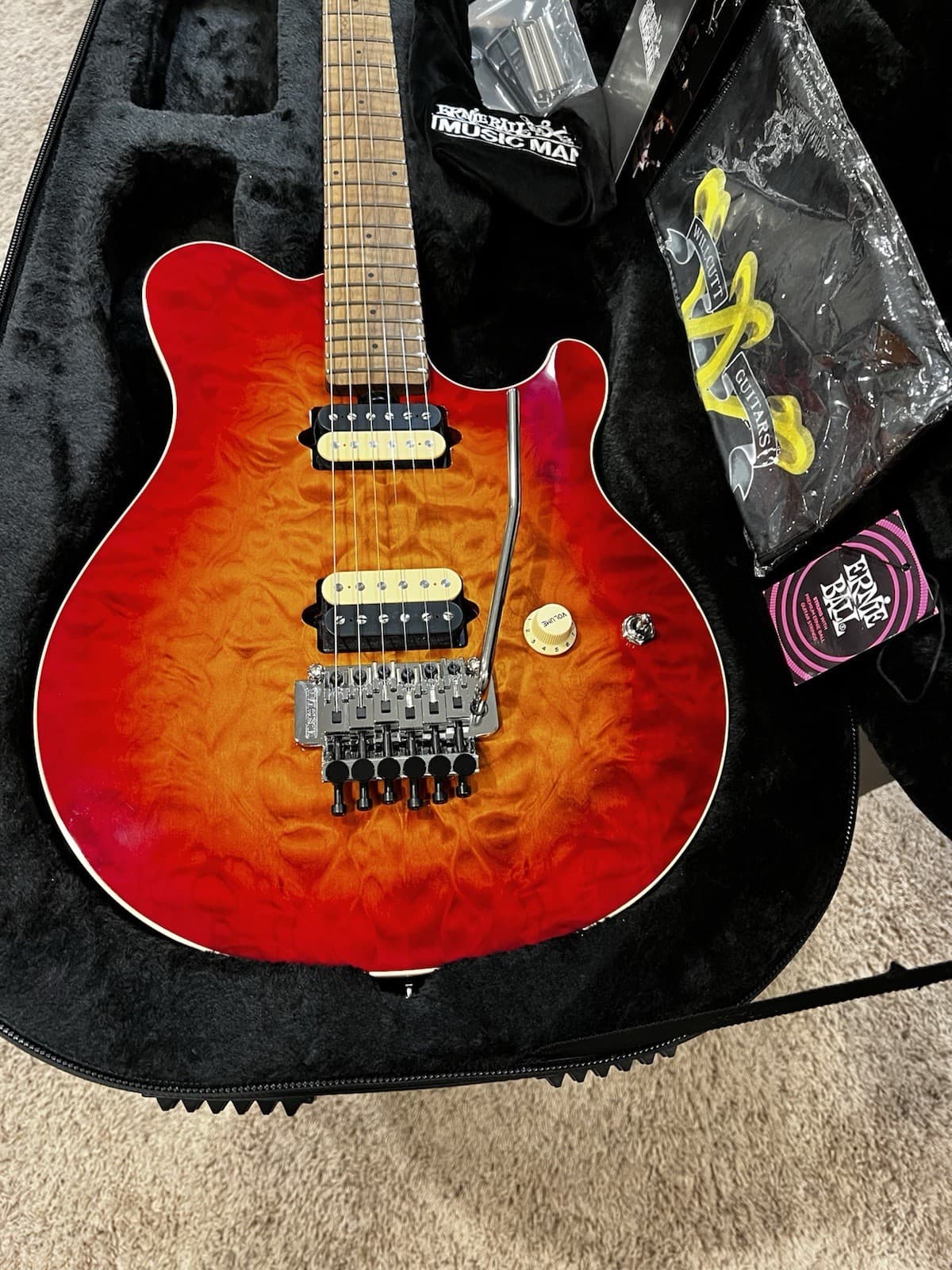 Ernie Ball Music Man Axis Electric Guitar Red Quilt Top 6 String Serial H09773