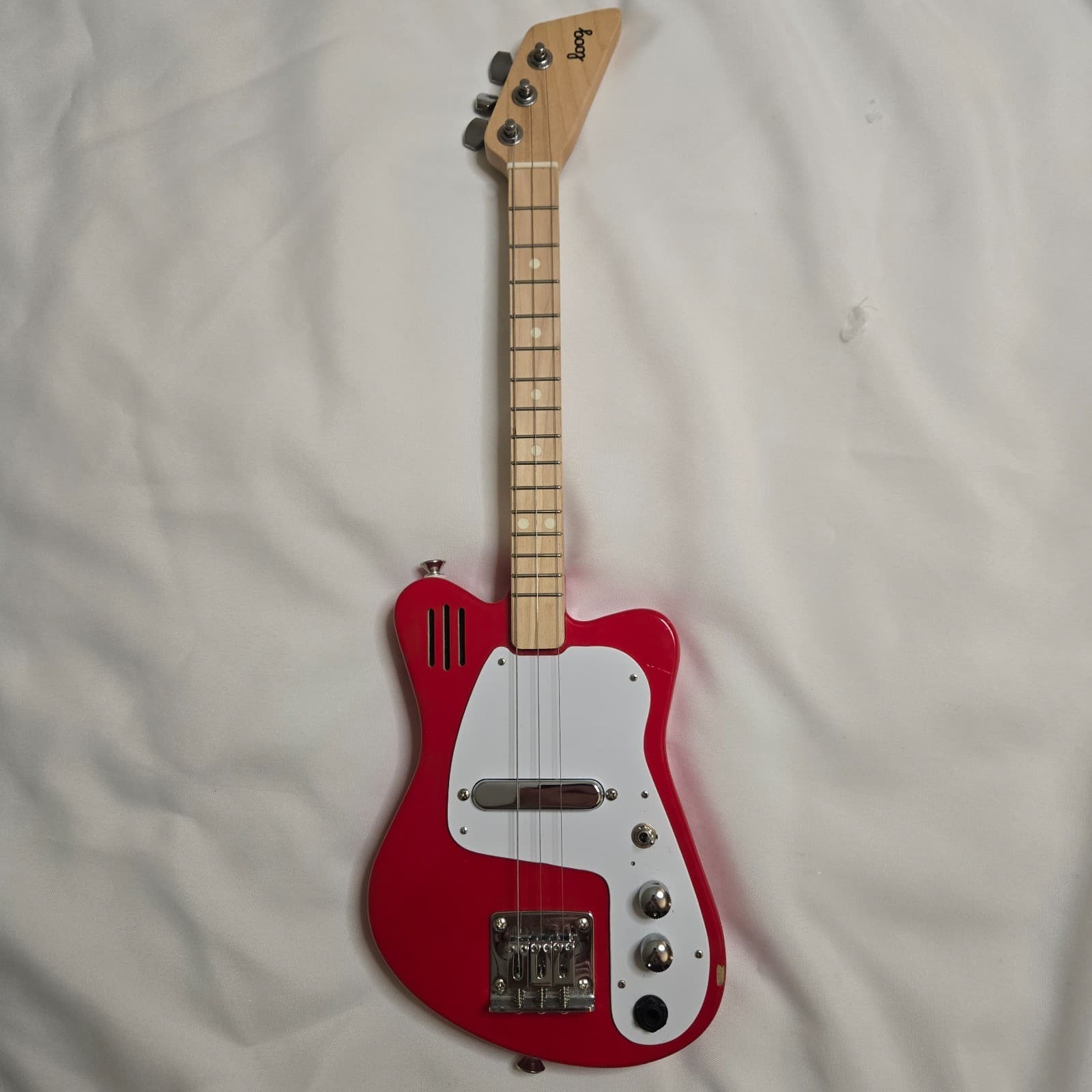 Red LOOG Mini Electric Children's Guitar 3-String w/ Built-in Amp & Speaker