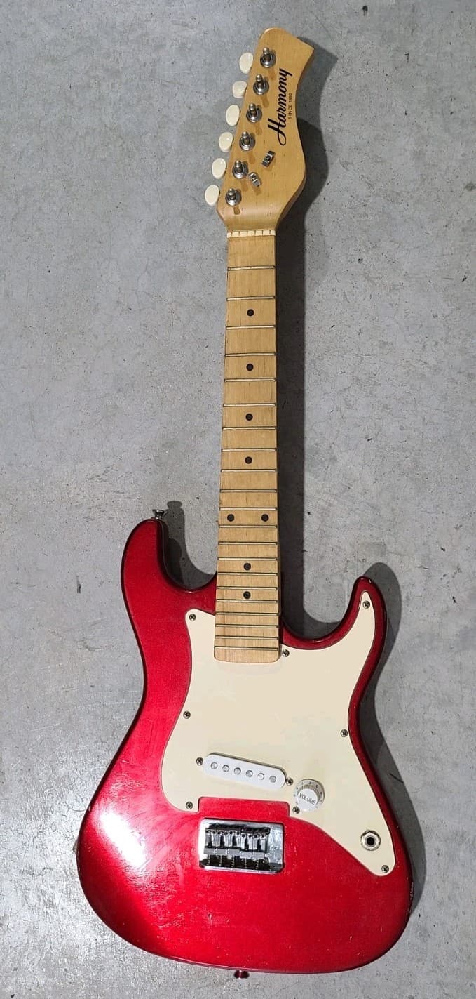 Vintage Harmony Electric Guitar Mini Strat Red 1/2 Size Travel Kids Guitar