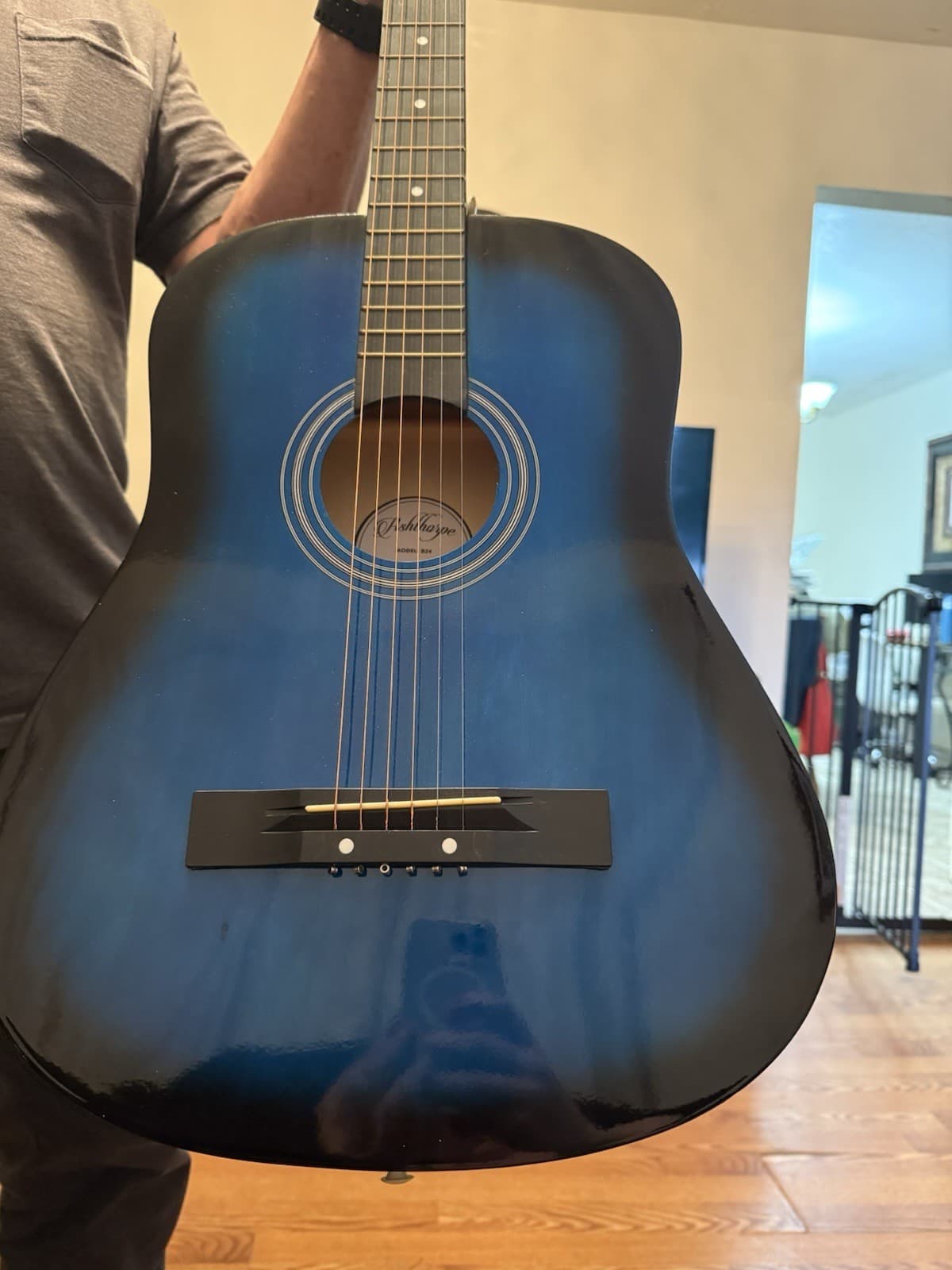 Ashthorpe 38 In Beginner Acoustic Guitar Starter Kit - Blue