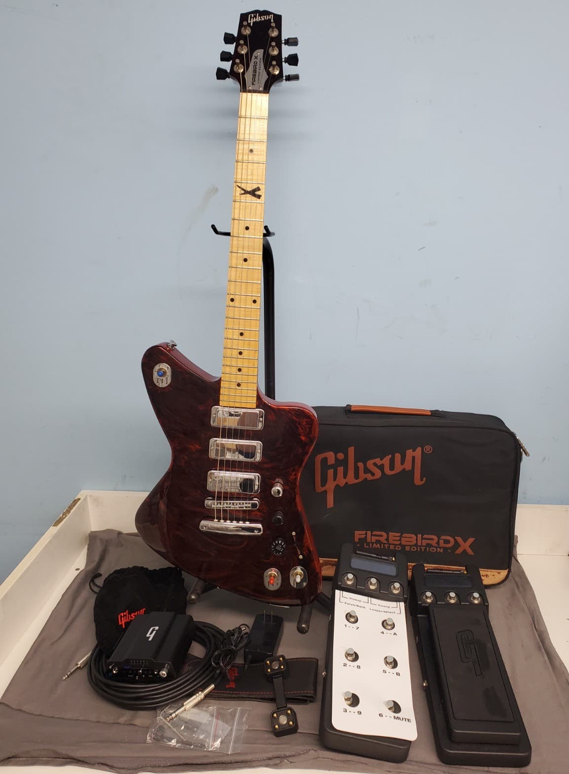 Gibson Firebird-X Limited Edition Red Swirl Guitar with G-Node & Dual Pedals