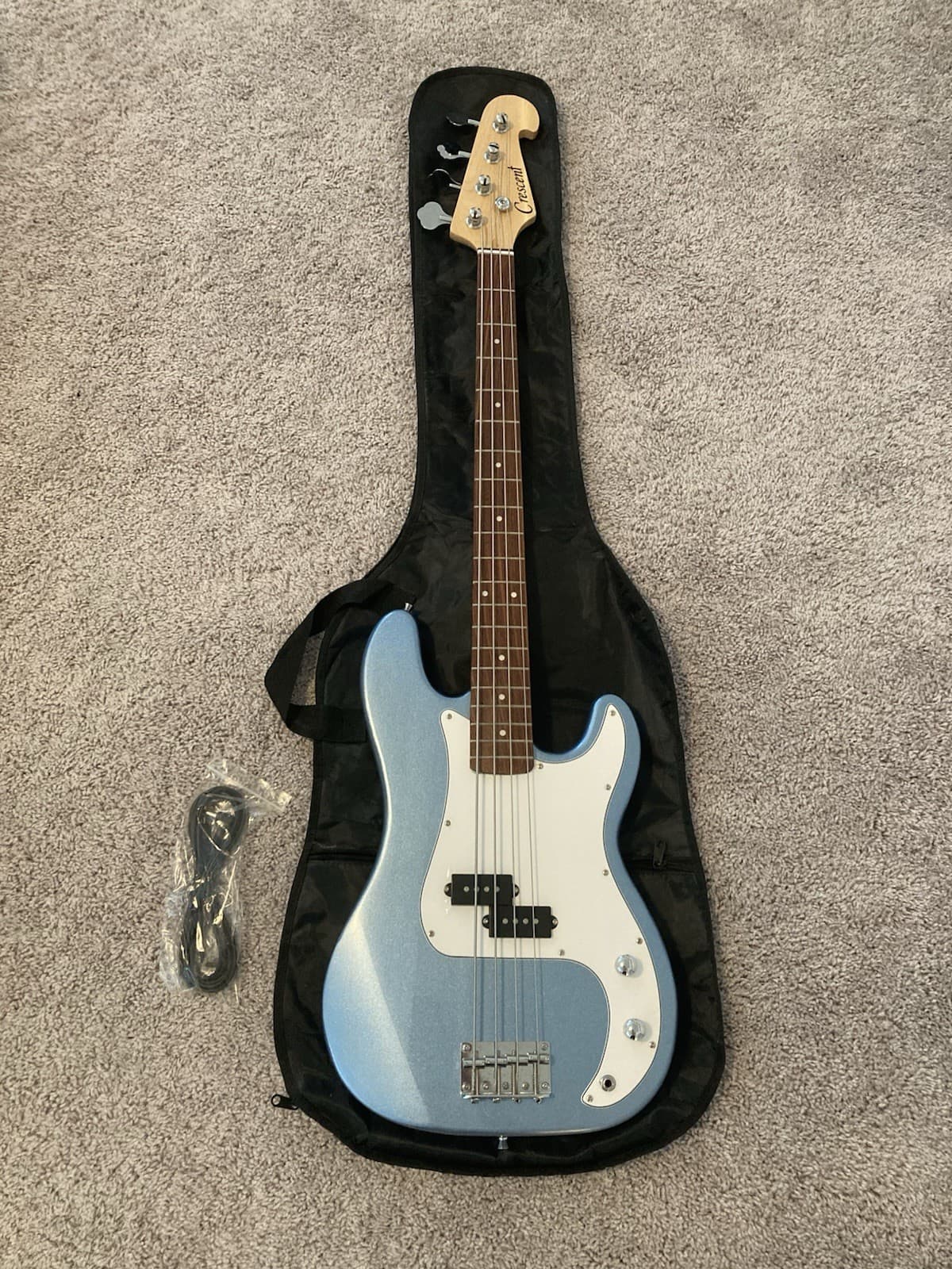 Crescent Bass Guitar - Light Blue With Bag