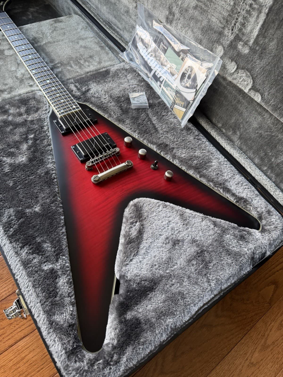 2023 Epiphone Dave Mustaine Signature Flying V Prophecy - Aged Dark Red Burst