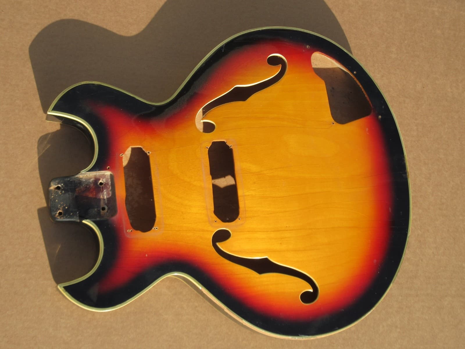 1960s Teisco Made Sunburst Semi Hollow Guitar Body Japan Florentine Cut Project