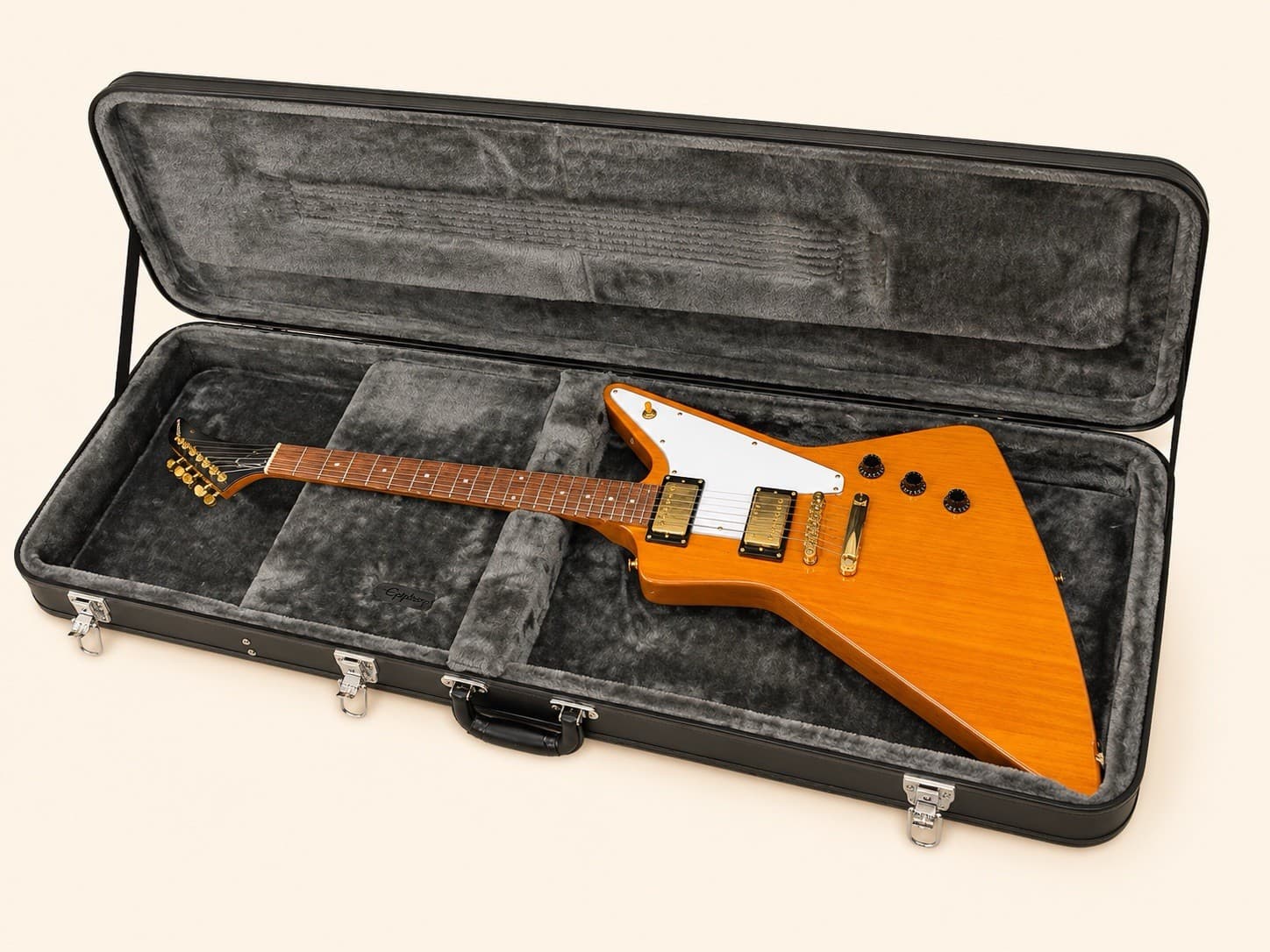 2020 Epiphone Explorer Guitar – Natural Korina Finish – Gold Hardware, Hard Case