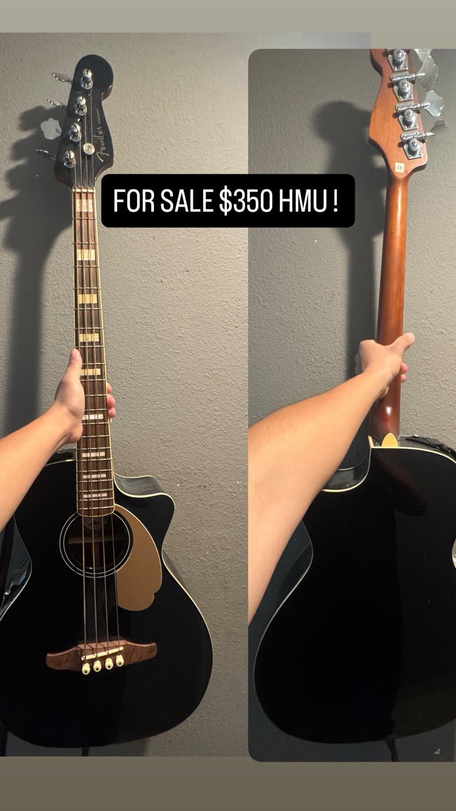 Fender Kingman Acoustic-Electric Bass Guitar 4 String Hollow Body Black