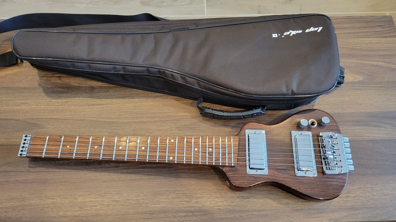 Premium Travel Electric Guitar - Lap Axe EX - Rare Custom Bocote Top - w/Gig Bag