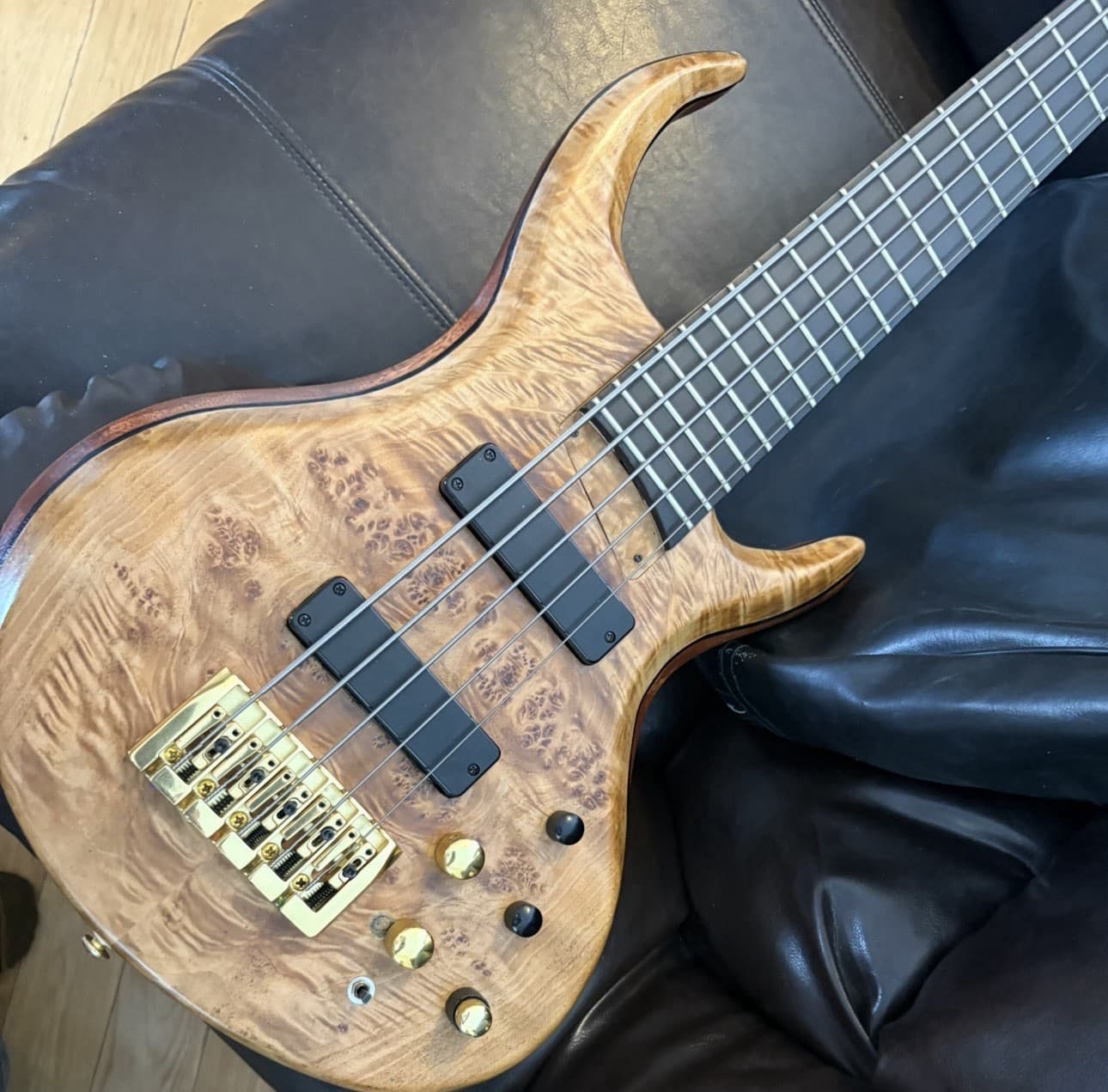 5-String Bass Guitar Custom Mahogany,Spalted Top,Ebony Board,18V Electronics