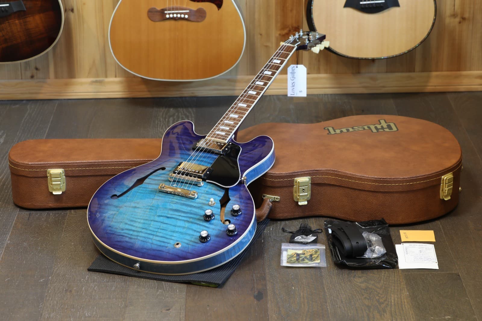 Minty! 2023 Gibson ES-335 Block Semi-Hollow Guitar Blueberry Flame Burst + OHSC