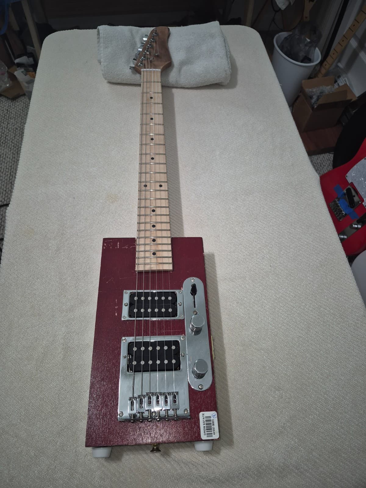 Cigar Box Guitar Tele Style 2 Humbuckers 3 Way Switch Plays great Totally Setup