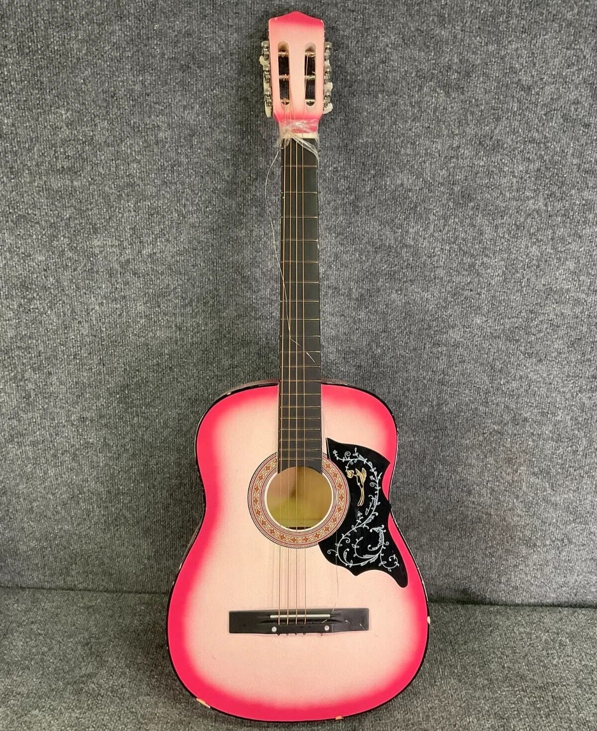 Acoustic Guitar Pink Nylon Strings with Unique Sound Hole Design