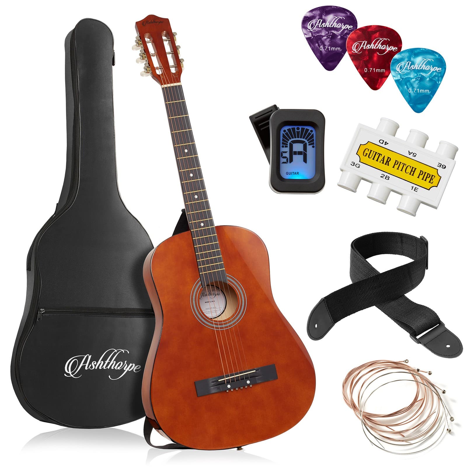 OPEN BOX - 38-inch Beginner Acoustic Guitar Package - Brown, Starter Kit & Acc
