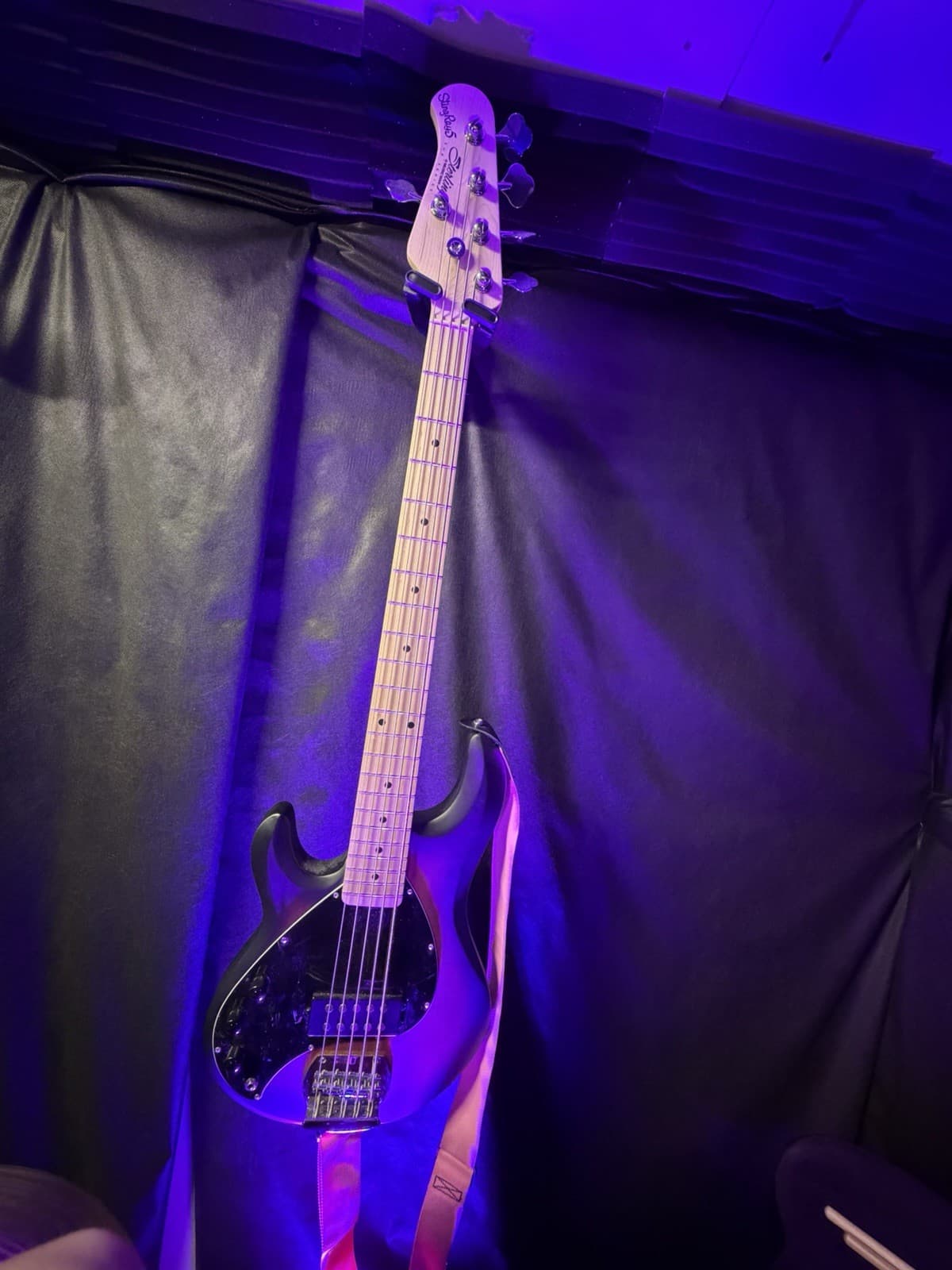 Left hand Sterling by Music Man StingRay5 SUB Series 5-String Bass Guitar Black