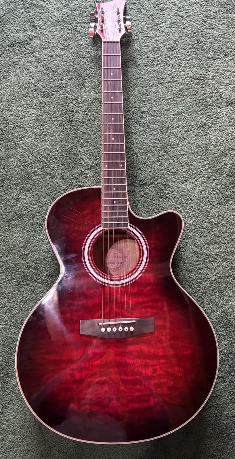 Acoustic Electric Guitar Jay Turser JTA420QCET - RSB red sunburst onboard tuner