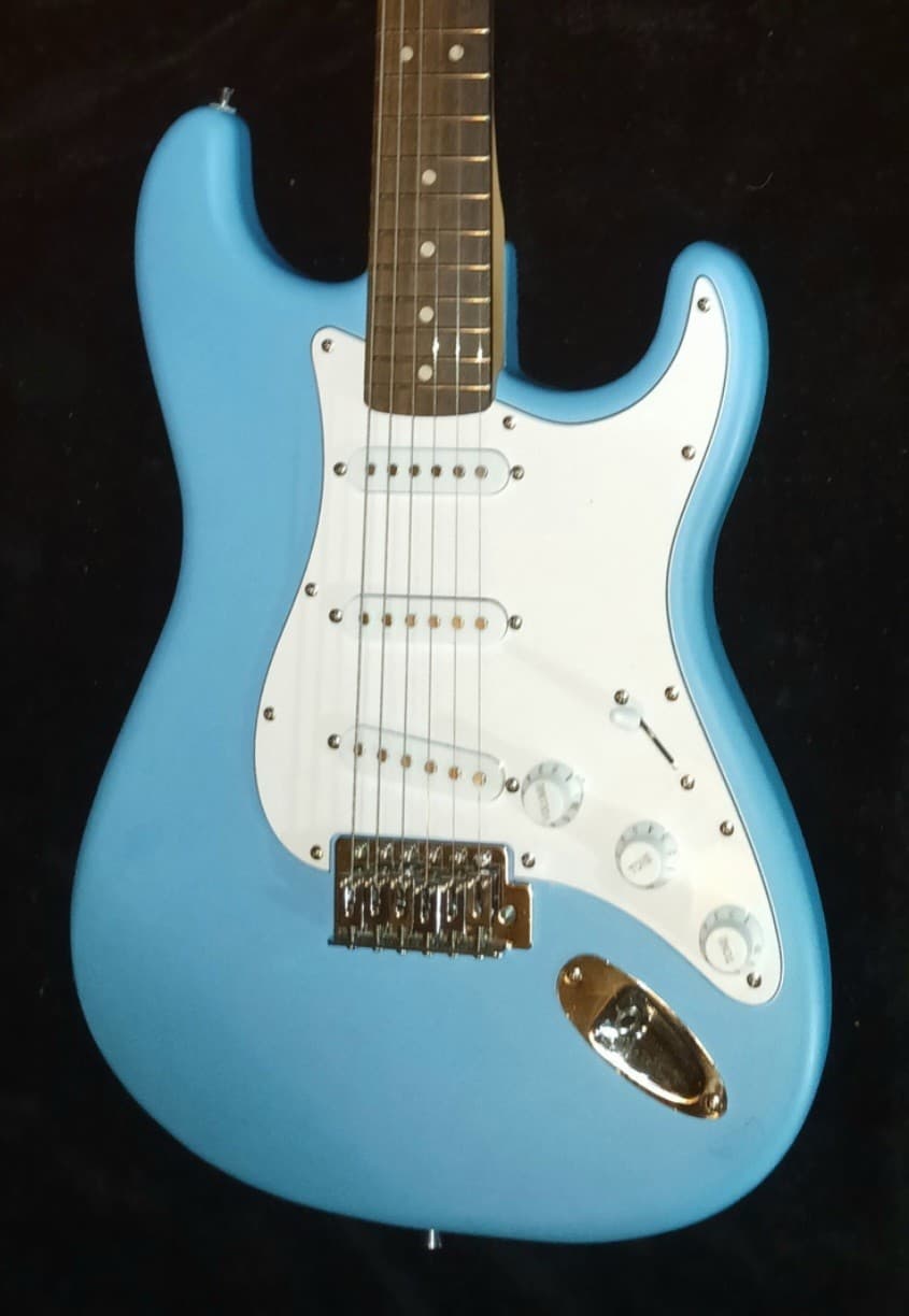 Squier Fender Stratocaster Electric Guitar - Light Satin Blue And White + Case