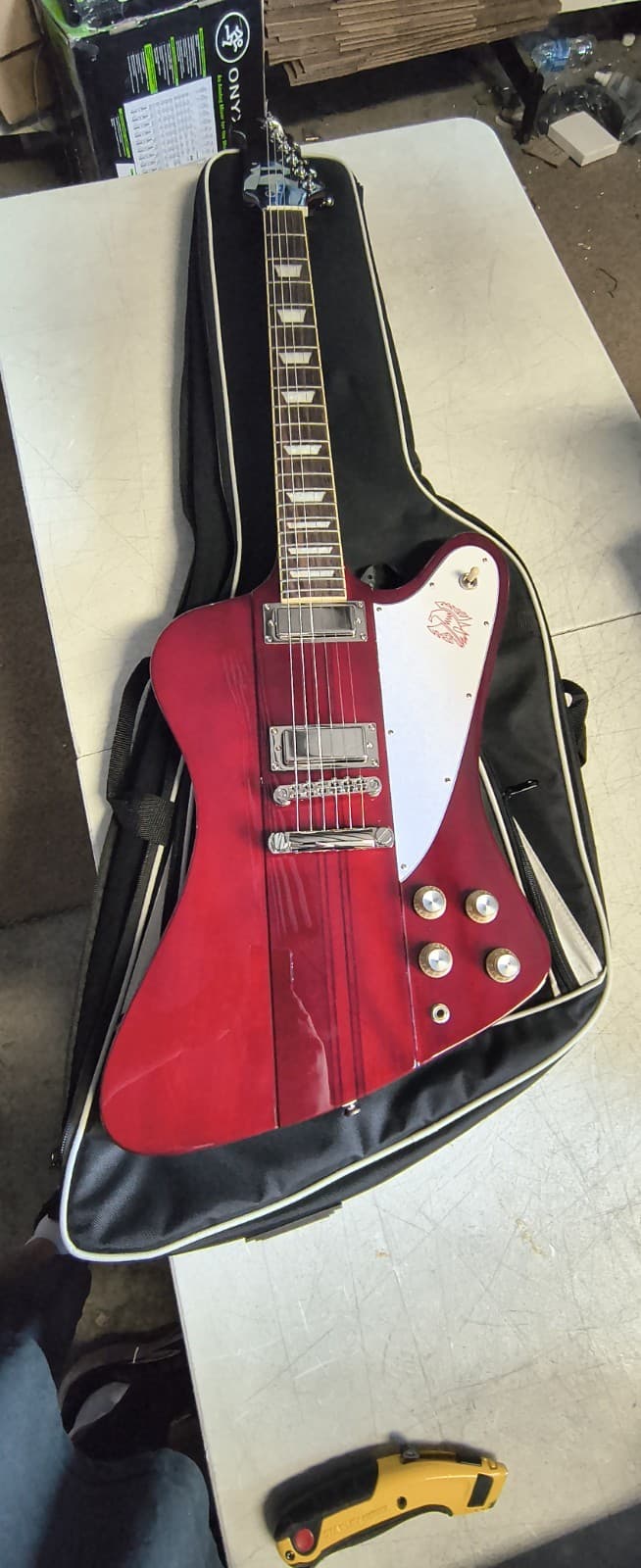 Epiphone Firebird Electric Guitar - Wine Red, issues, neck damage