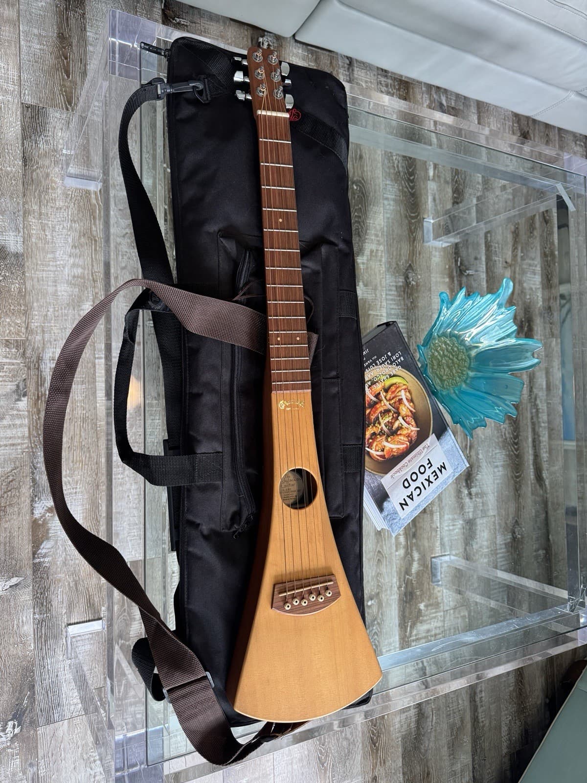 Martin Backpacker Steel String Acoustic Guitar with Travel Bag, 2 cracks.