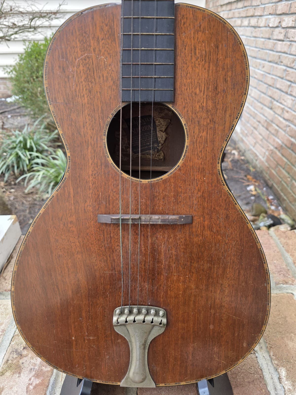 💥Video💥Antique 1920s Supertone Parlor Guitar Sears Mahogany 0-17 Size