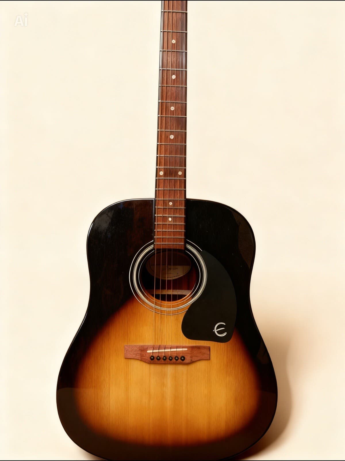 Epiphone DR-100 Vintage Sunburst Finish and dreadnought shape rosette pattern
