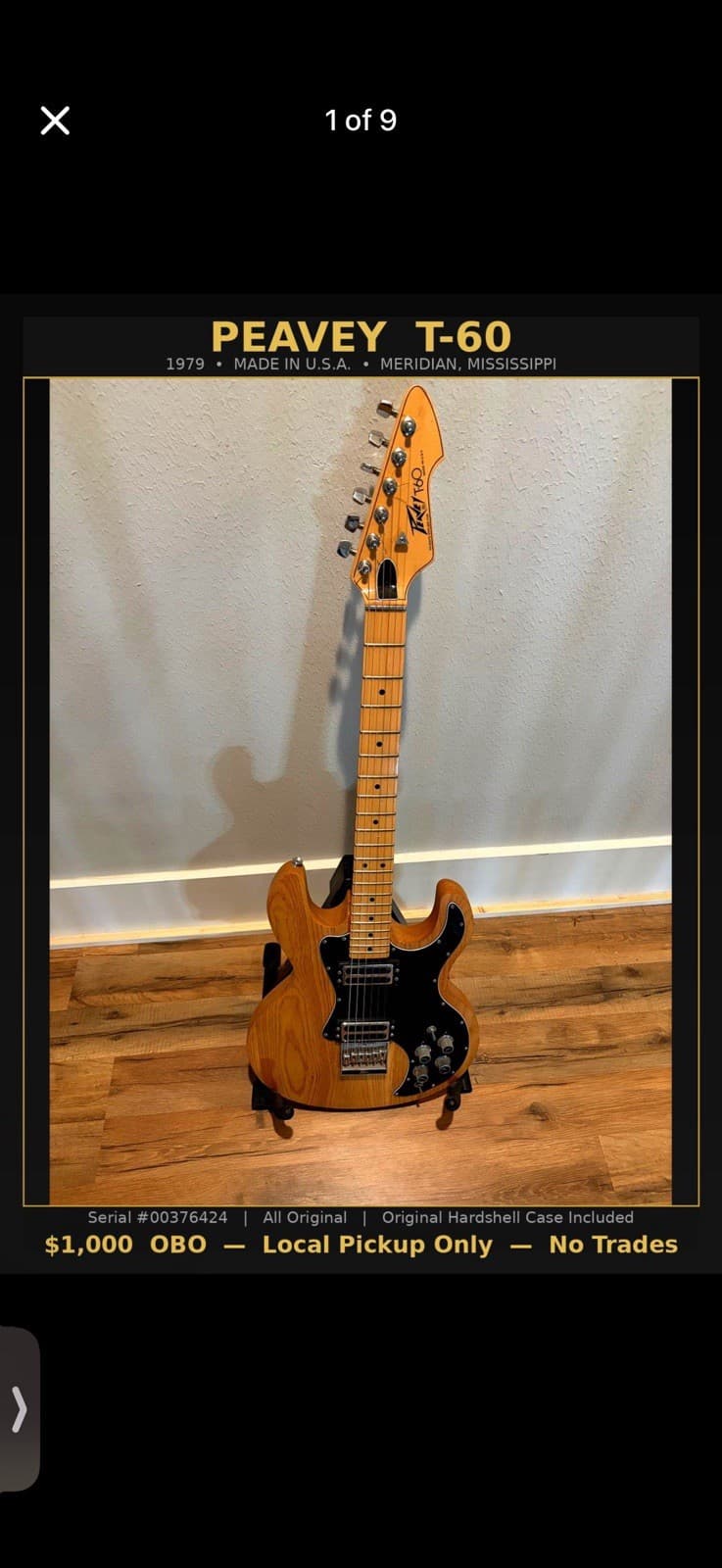 Peavey T-60 Electric Guitar 1979 Natural Ash 6-String w/ Original Case