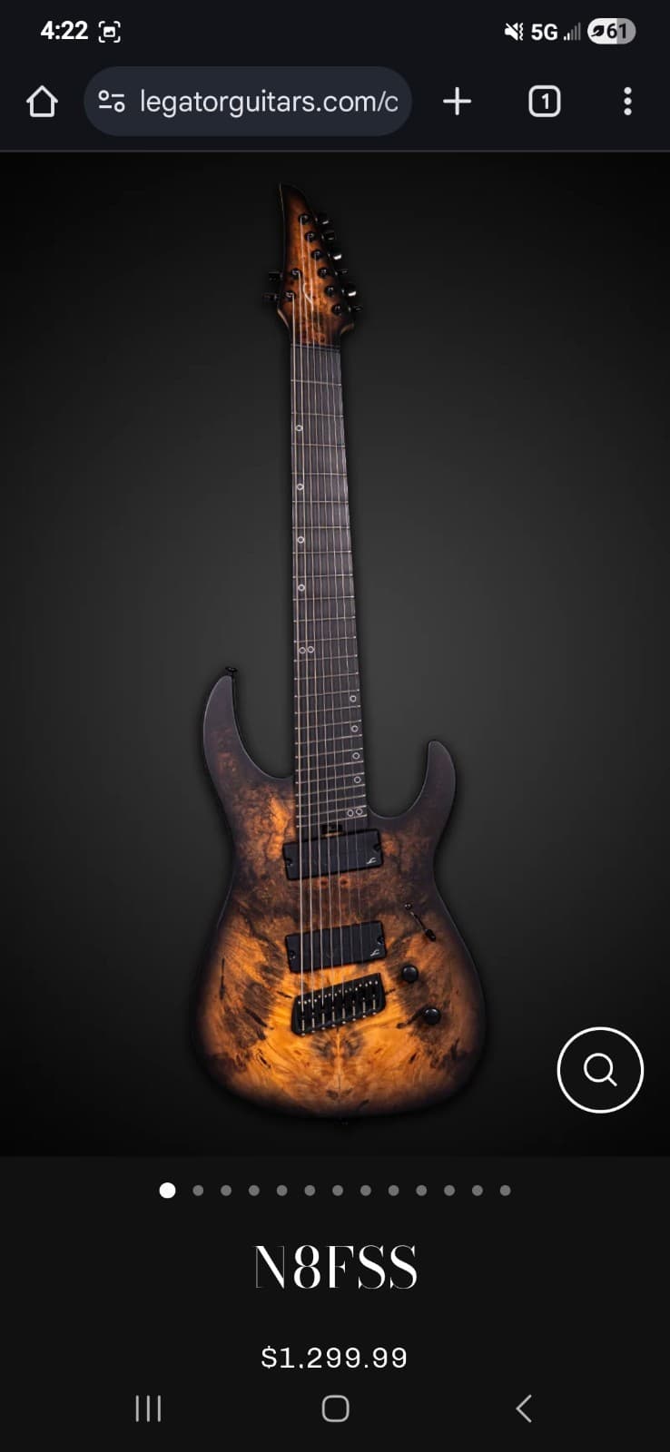 Legator N8FSS Ninja Super Shred Multi-Scale 8-String Guitar, Burl, Death Valley