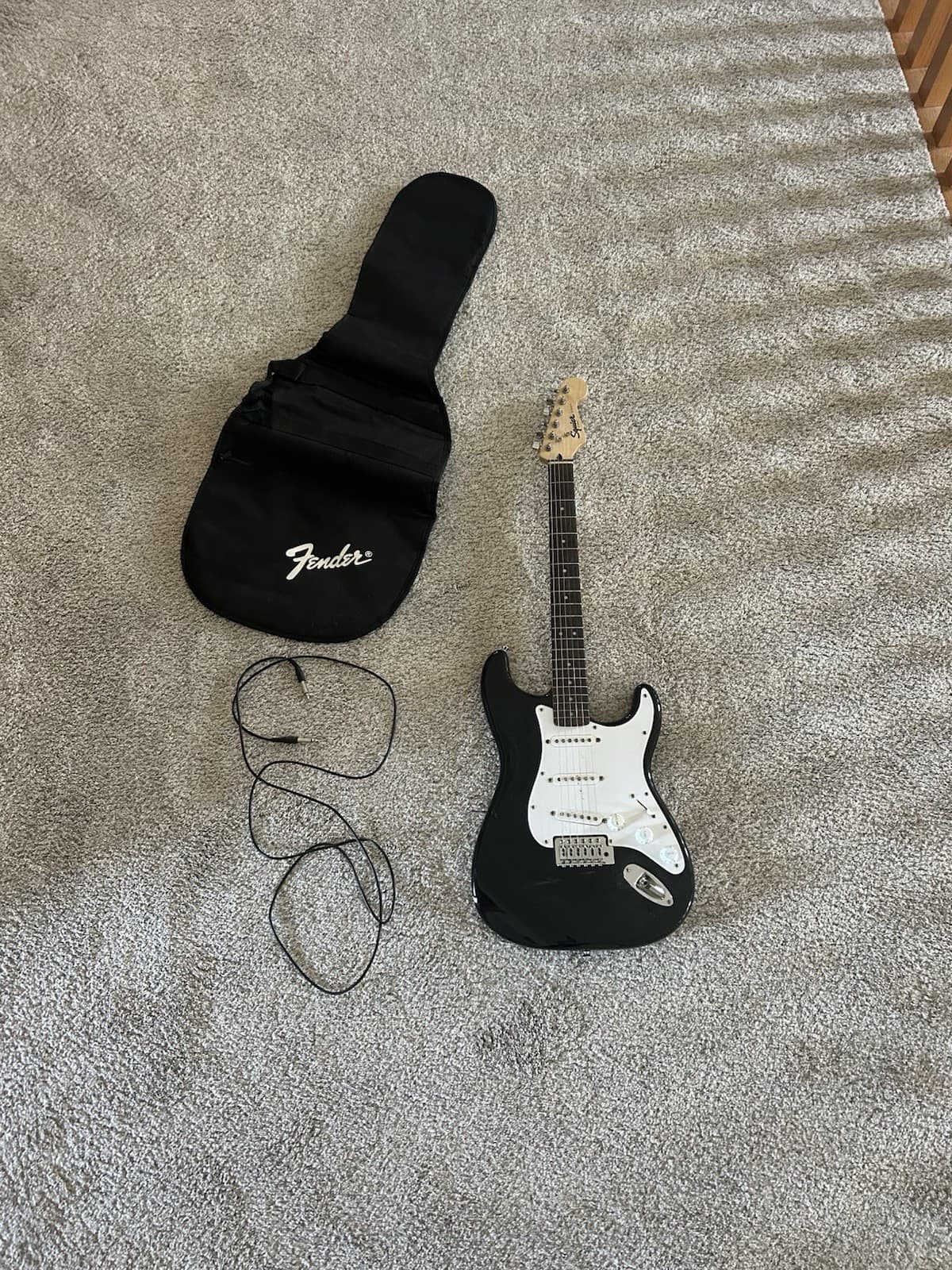 Squier by Fender Black Electric Guitar 6-String w/ Gig Bag & Cable