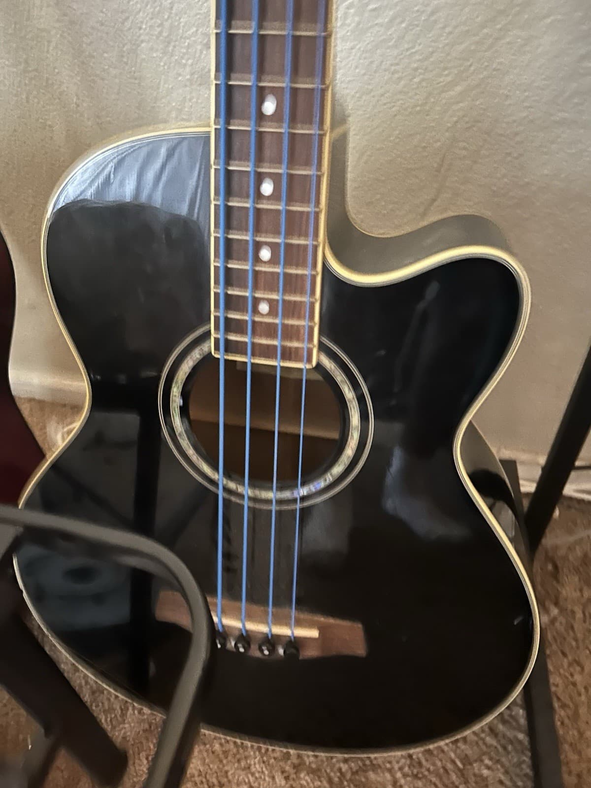 Ibanez AEB 4-String Acoustic Bass Guitar Black Cutaway Hollow Body RH