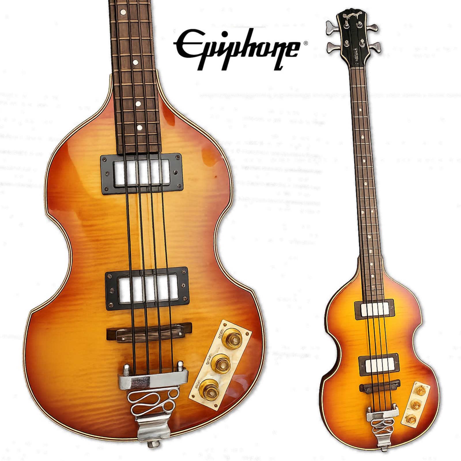 Epiphone Viola Bass Sunburst 3/4 Short Scale w/ Case USO Balkans Tour Hard Case