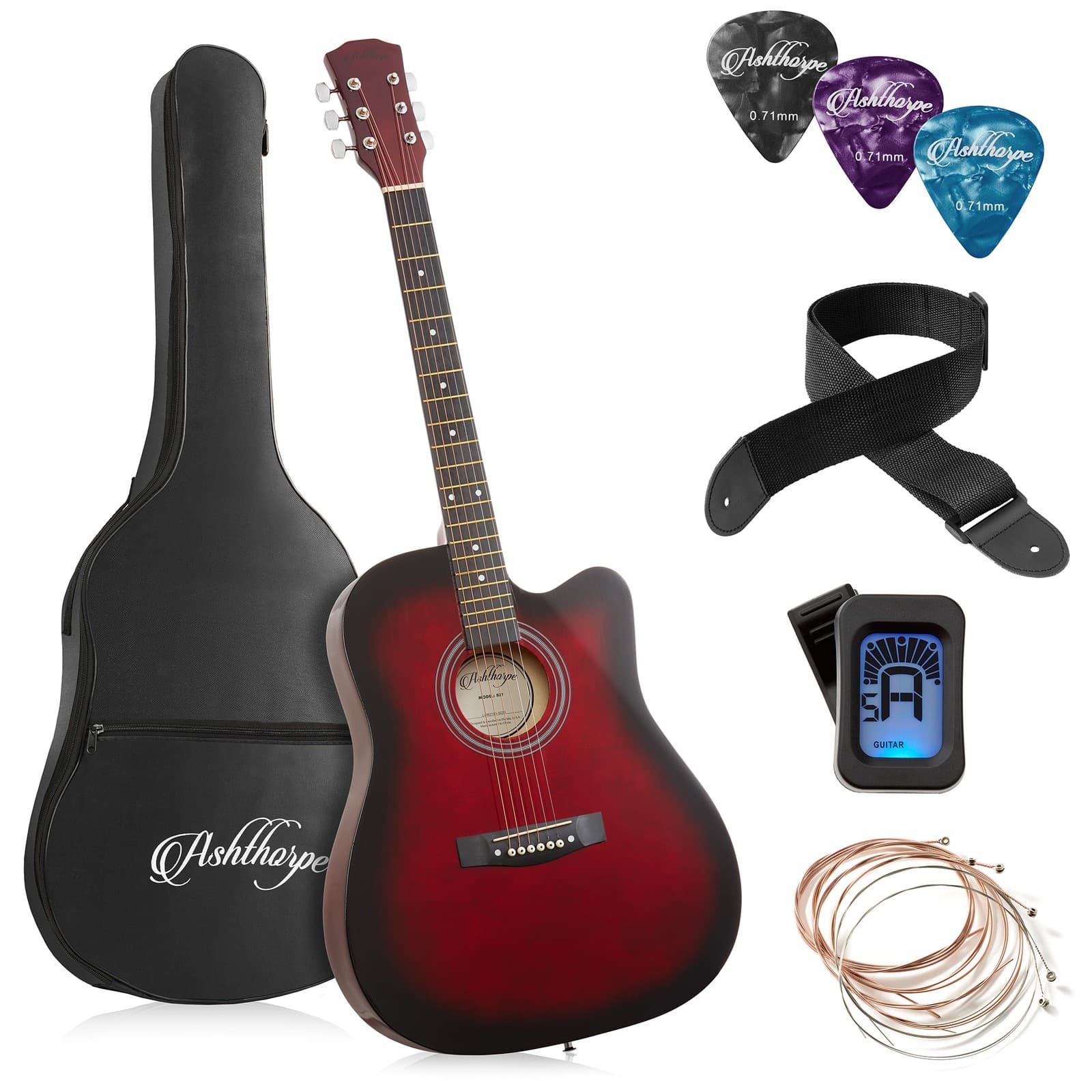 OPEN BOX - 41" Beginner Cutaway Acoustic Guitar Package w/ Gig Bag - Red