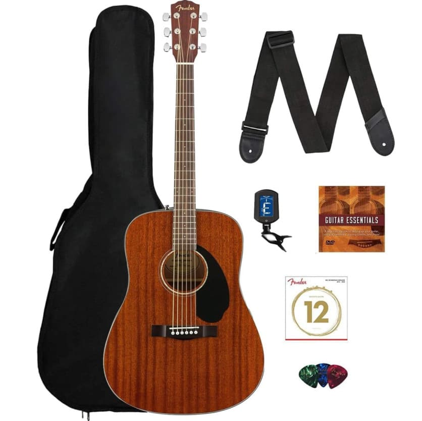 Fender CD-60S Solid Top Dreadnought Acoustic Guitar - All Mahogany w/ Gig Bag