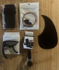 Guitar Accessory Pak. Clip-on Tuner Strap Capo Strings Picks Pick Guard