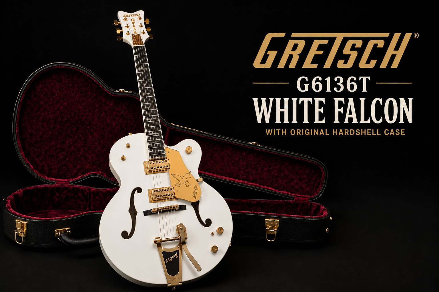 2005 Gretsch G6136T White Falcon MIJ Japan Hollow Body Bigsby OHSC Gold