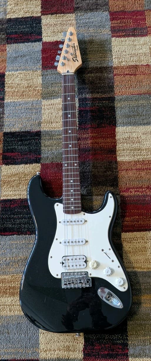 Fender Starcaster Electric Guitar Glossy Metallic Finish with Case Black/White