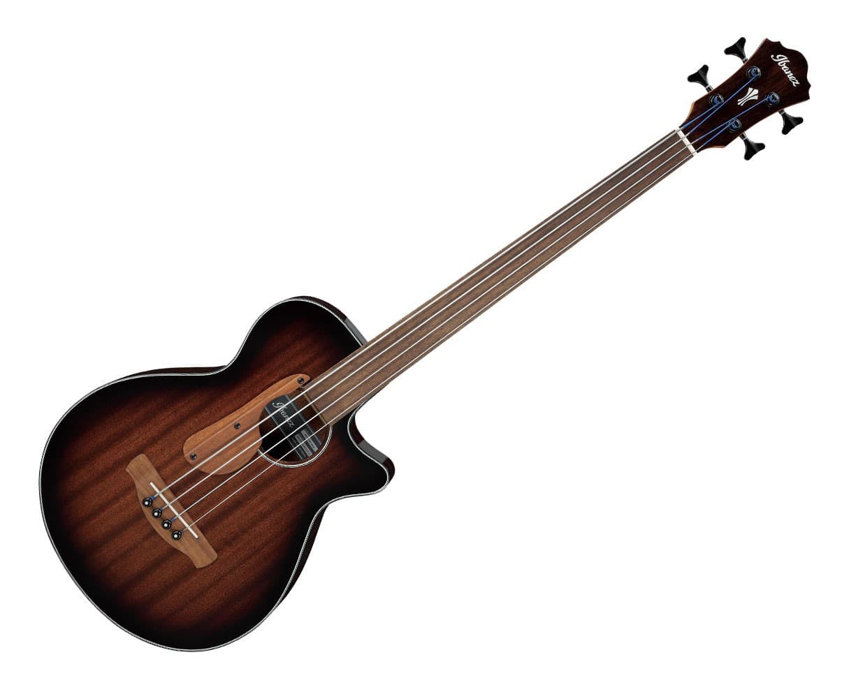 Used Ibanez AEGB24FEMHS Auditorium A/E Fretless Bass - Mahogany Sunburst