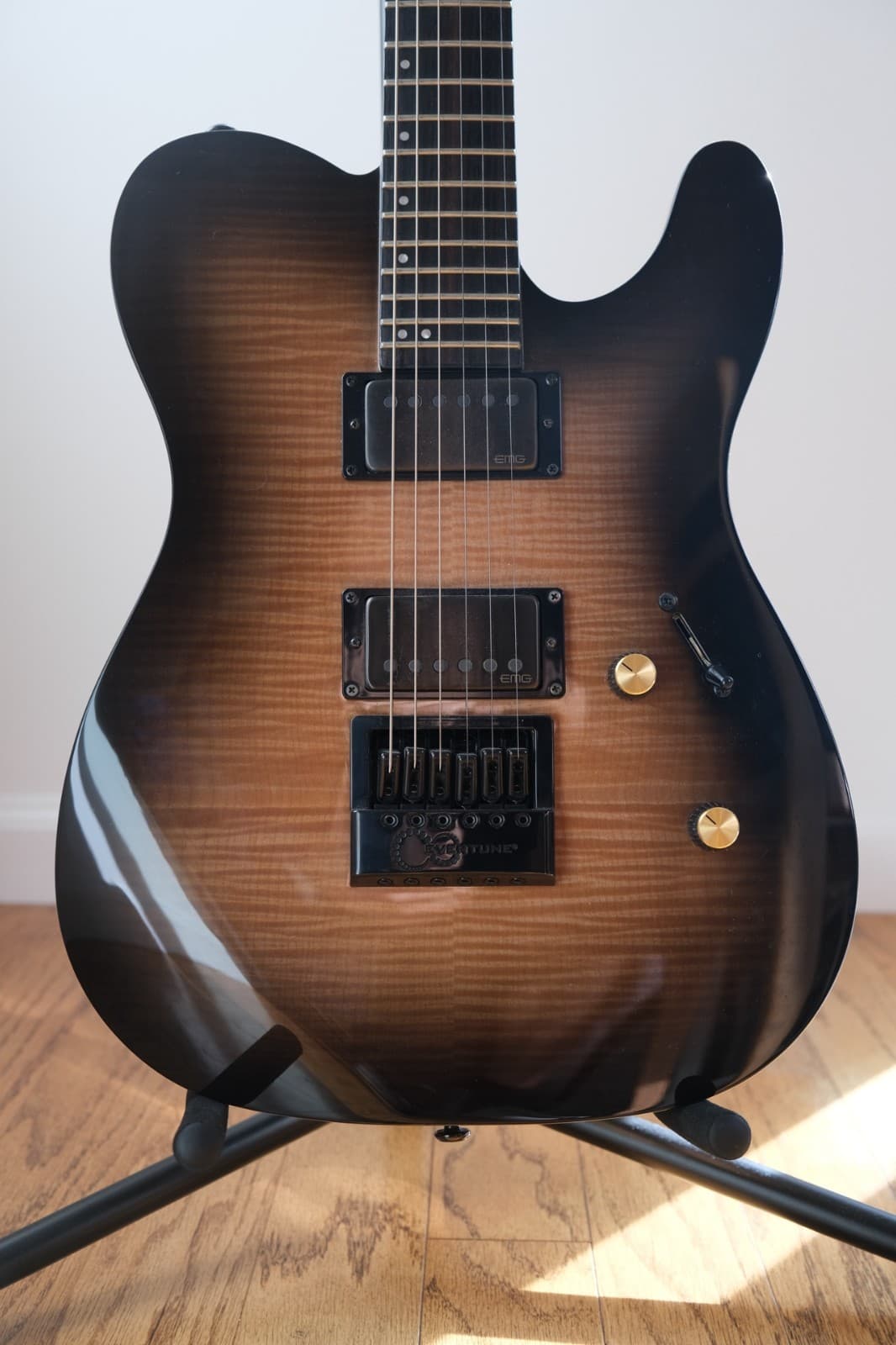 ESP LTD TE-1000 EverTune Electric Guitar Black Natural Burst w/ Gator Hard Cas