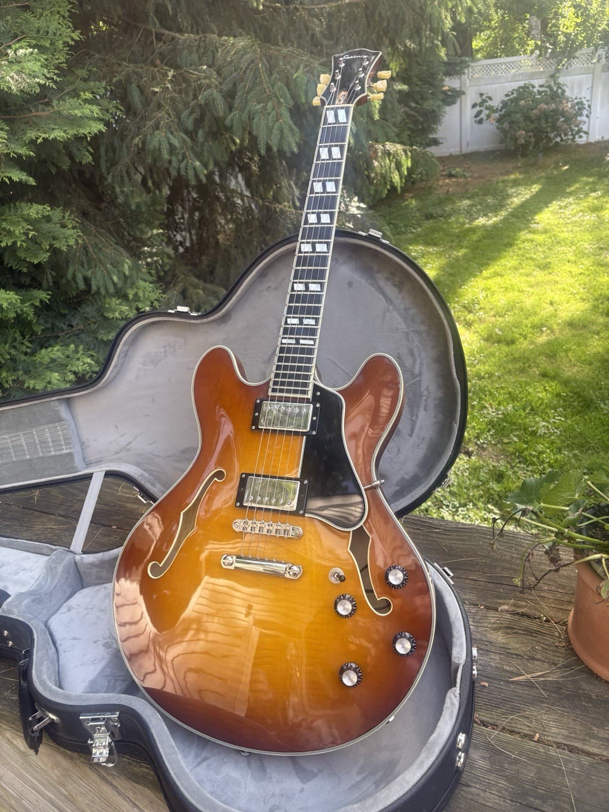 Eastman T486B-GB Thinline Semi-Hollow Electric Guitar - Goldburst with Hardshell