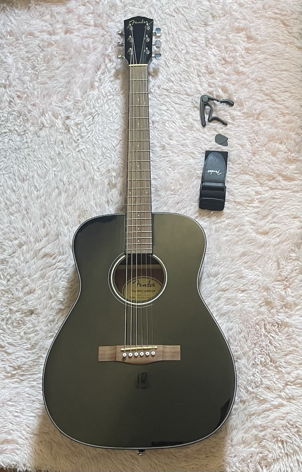 Fender CC-60S V2 Concert Acoustic Guitar Starter Pack w/ Gig Bag & Strap | Black