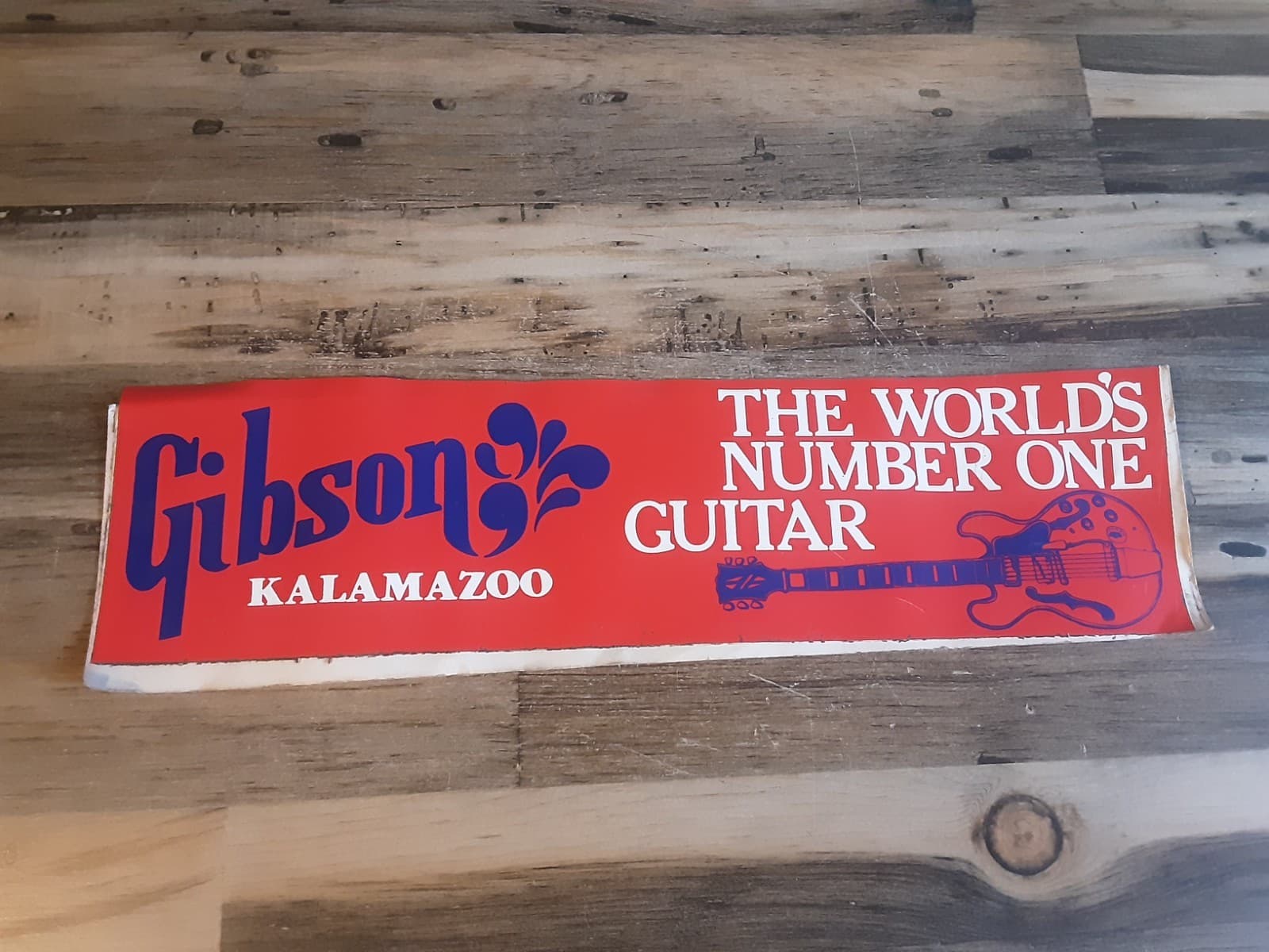 RARE VINTAGE GIBSON KALAMAZOO WORLD'S NUMBER ONE GUITAR BUMPER STICKER