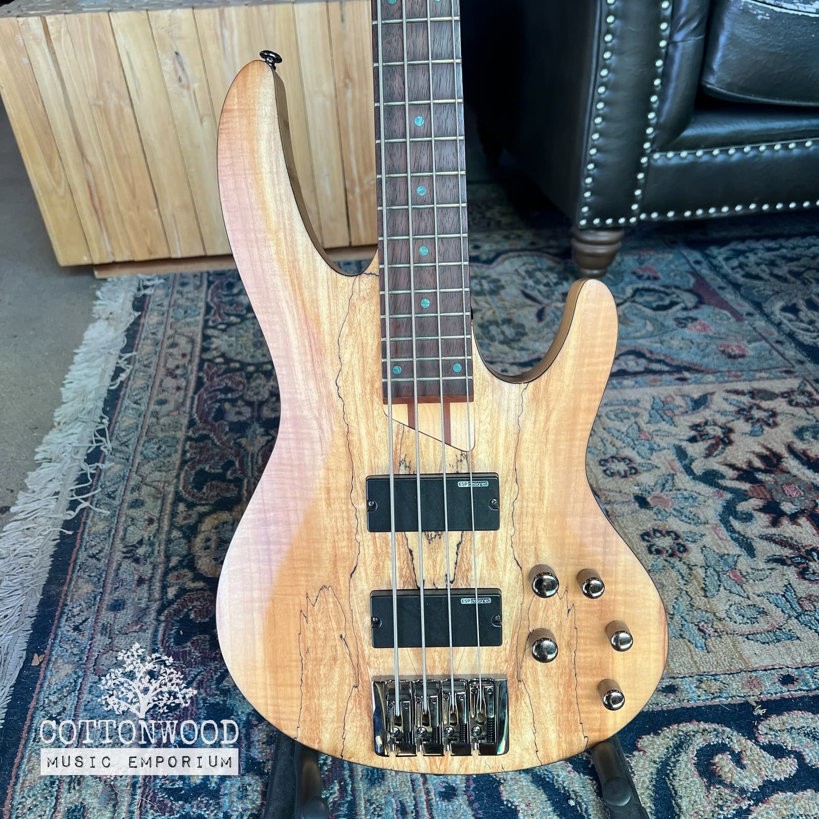 ESP LTD B-204SM Spalted Maple Bass Guitar – 4-String, Natural Satin