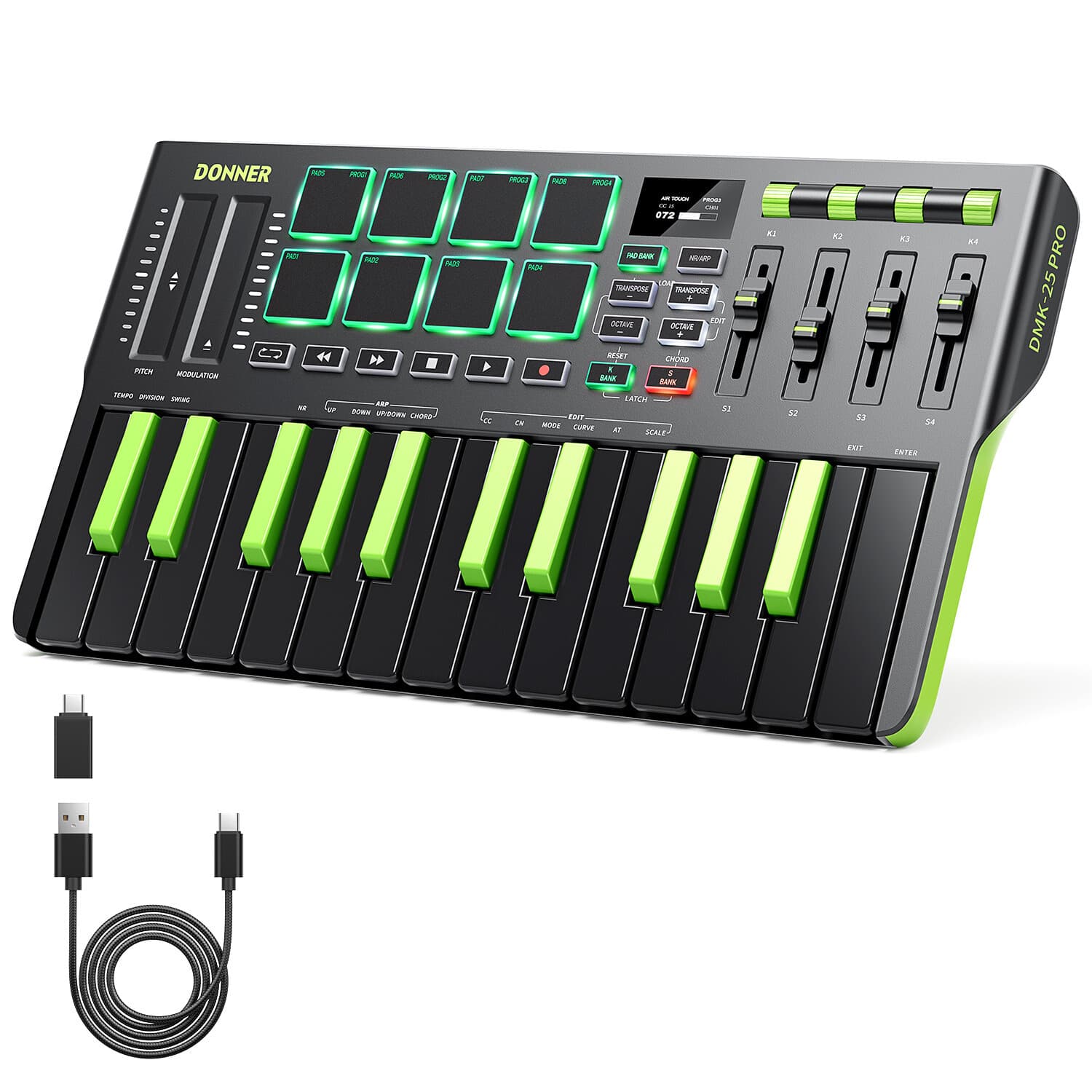 Donner DMK25 Pro 25-Key MIDI Keyboard Controller Drum Pad USB C Beat Production