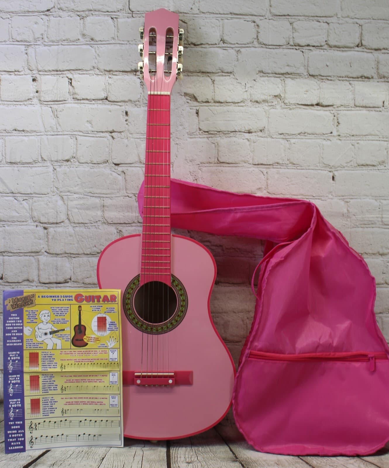 Acoustic Guitar 31" Beginner Right Handed Musical Instrument Pink With Pink Bag