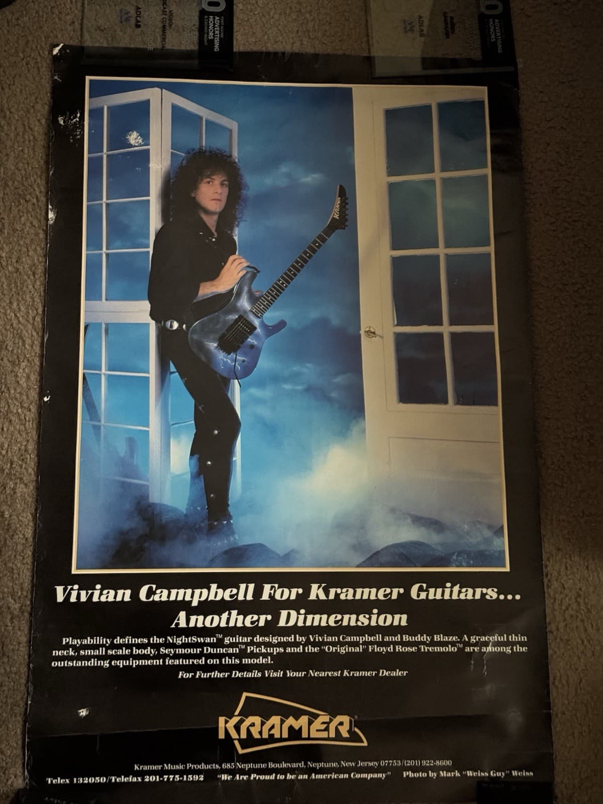 Kramer NightSwan Guitar Music Dealer Poster Vintage 1987!! Vivian Campbell Read!