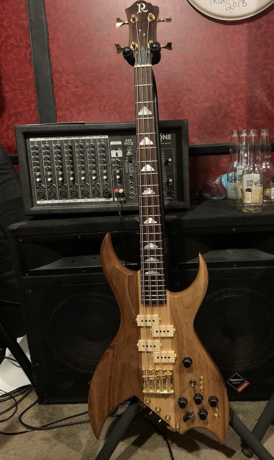 B.C. Rich Bich Bass Electric 8-String Natural Koa & Maple Unique Body Shape