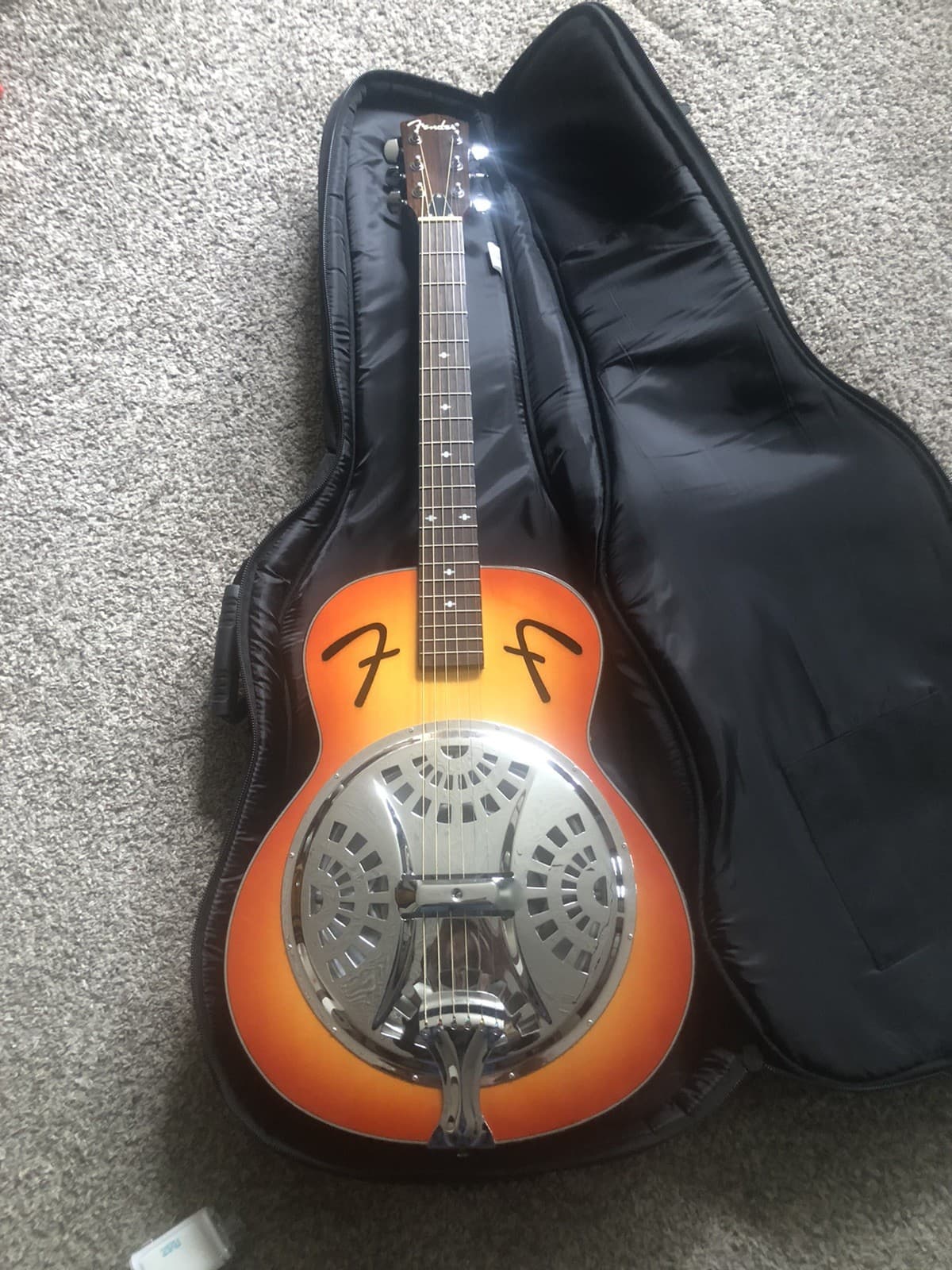Vintage Fender FR-50 Resonator Acoustic Roundneck Guitar Sunburst Finish Chrome